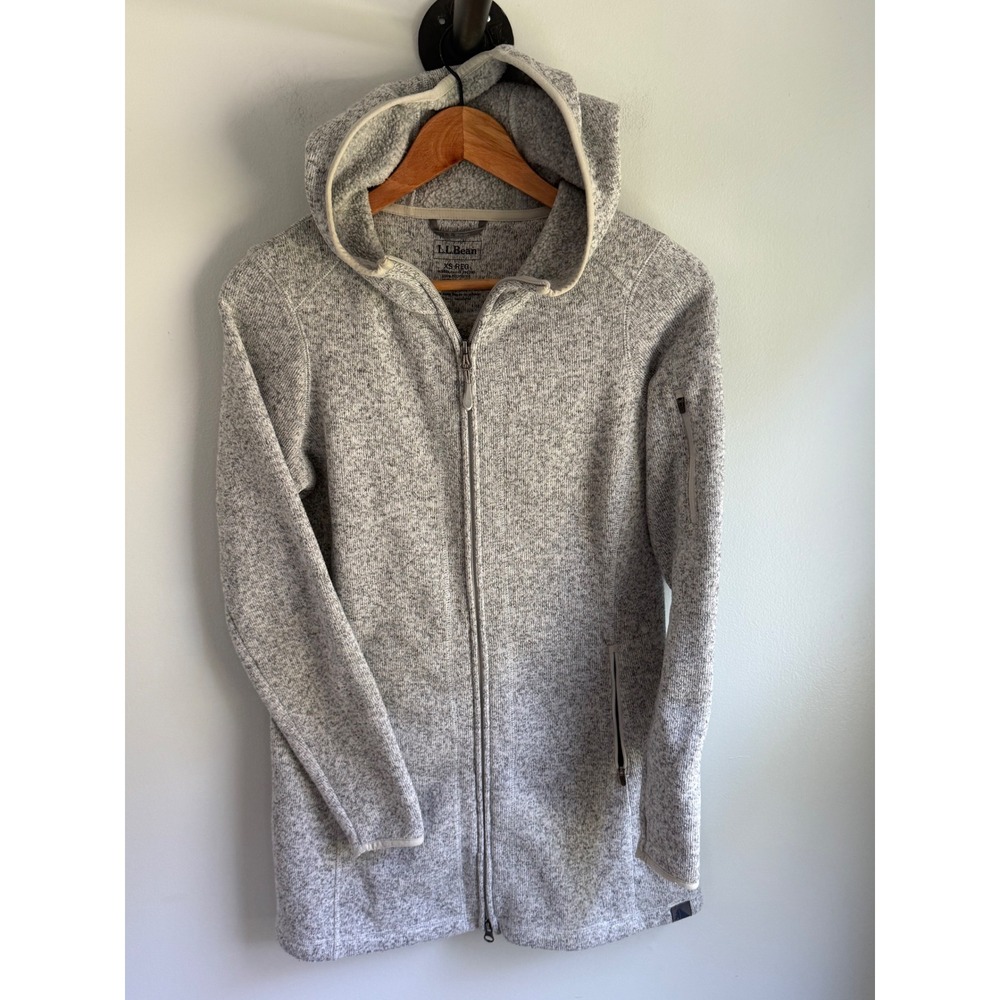 LL Bean Sweater Fleece Coat Womens XS Gray Heather Full Zip Hooded Jacket 290303